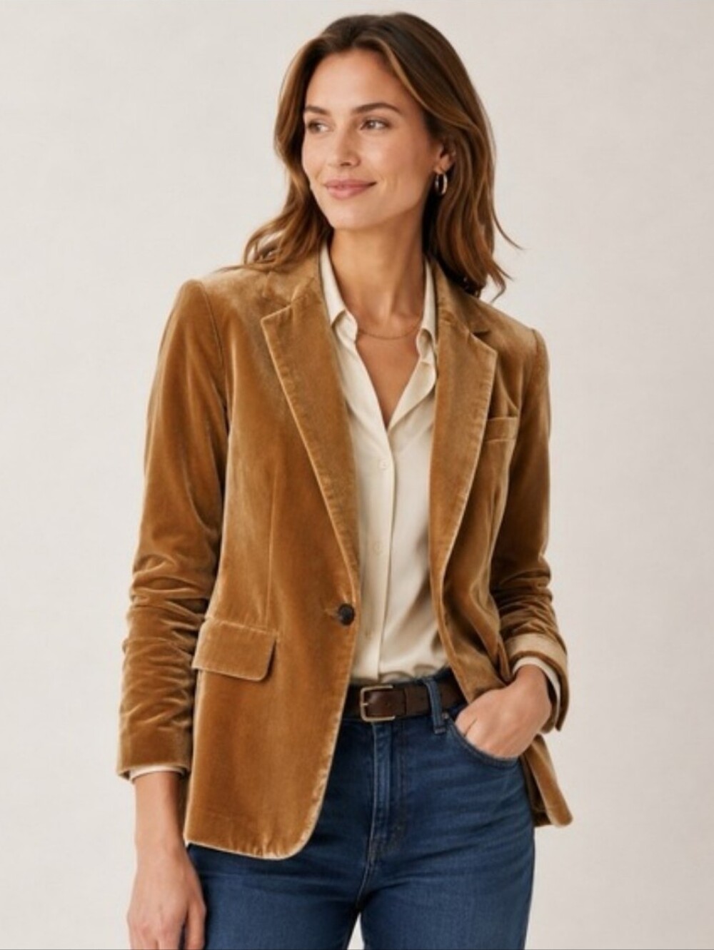 Banana Republic Velvet Tan Gold  Blazer  Office Glam Boho Western Whimsi Size 68